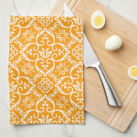 Gold & White Damask Kitchen Towel Theedoek (Quarter Fold)