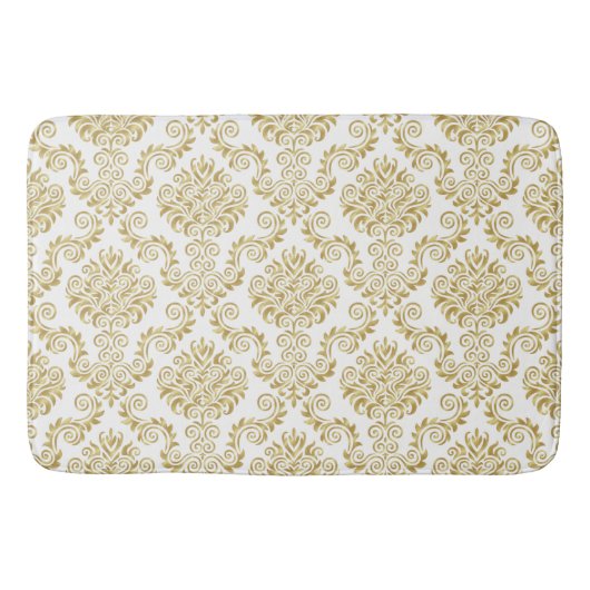 Gold & White Damask Pattern {kies uw kleur} Badmat (Voorkant)
