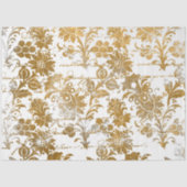  Gold White Damask Script textuurpatroon Tissuepapier (Voorkant)
