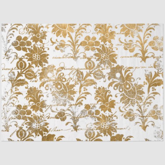  Gold White Damask Script textuurpatroon Tissuepapier (Voorkant)