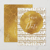 Gold White Egyptian Glam Save the Date Aankondigingskaart (Voorkant / Achterkant)
