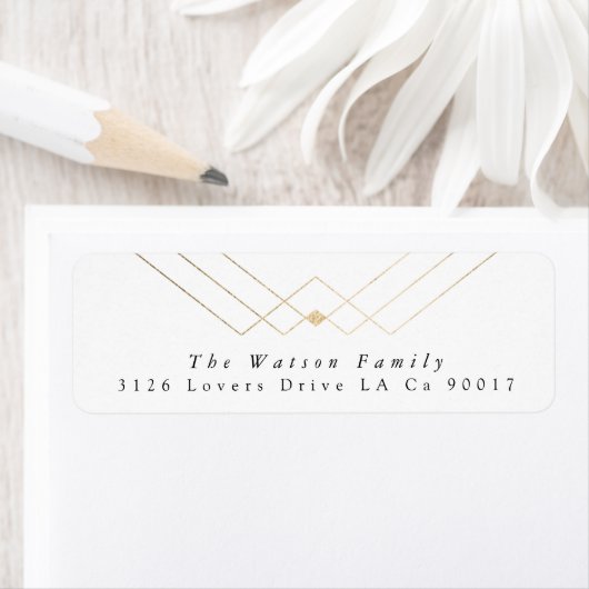 Gold White Elegance Diamond Geo Deco Wedding Etiket (Insitu)
