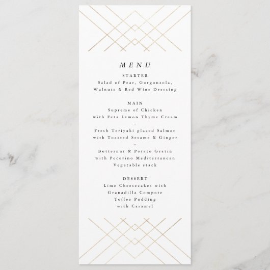 Gold White Elegance Diamond Geo Deco Wedding Menu (Voorkant)