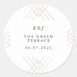 Gold White Elegance Diamond Geo Deco Wedding Ronde Sticker