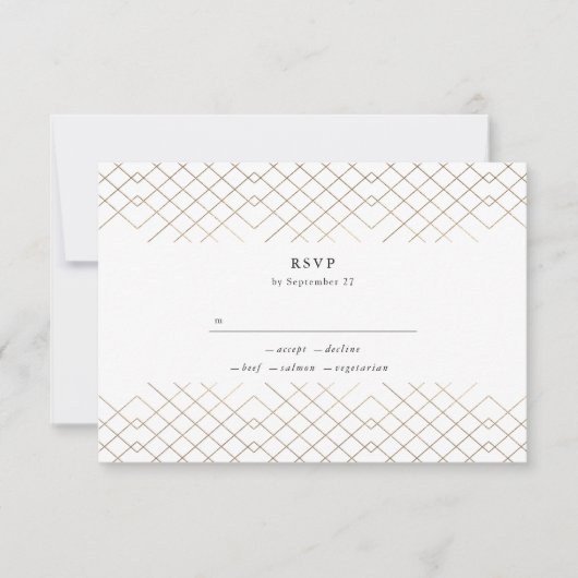 Gold White Elegance Diamond Geo Deco Wedding RSVP Kaartje (Voorkant)