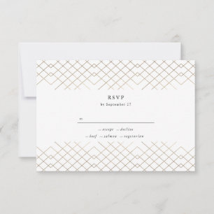 Gold White Elegance Diamond Geo Deco Wedding RSVP Kaartje