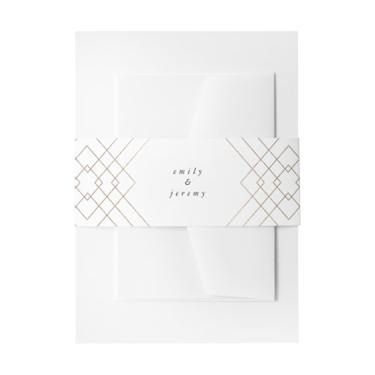 Gold White Elegance Diamond Geo Deco Wedding Uitnodigingen Wikkel (Voorkant Voorbeeld)