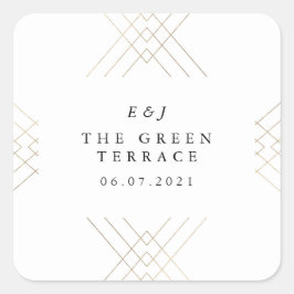 Gold White Elegance Diamond Geo Deco Wedding Vierkante Sticker