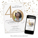 Gold White Elegant Calligraphy Foto 40th Birthday Kaart<br><div class="desc">Goud Wit Elegante Kalligrafie Foto 40e Verjaardag Uitnodiging. En elegant ontworpen speciale verjaardagsviering uitnodiging,  met een aangepaste foto van verjaardagspersoon en script kalligrafie met  bloeiende elementen. Eenvoudig genoeg om een verscheidenheid aan thema's en kleuren te passen! Hulp nodig? Neem gewoon contact met mij op!</div>