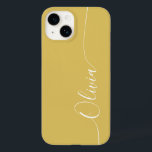 Gold White Elegant Calligraphy Script Name Case-Mate iPhone 14 Hoesje<br><div class="desc">Gold White Elegant Calligraphy Script Custom Personalized Name iPhone 14 Smart Phone Case is uitgerust met een modern en trendy eenvoudig en stijlvol design met uw gepersonaliseerde naam in elegante handgeschreven kalligrafiescript-scripttypografie op een gouden achtergrond. Ontworpen door ©Evco Studio www.zazzle.com/store/evcostudio</div>