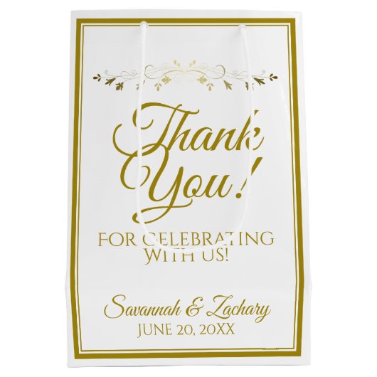Gold & White Elegant Flourish Weddenschap Hartelij Medium Cadeauzakje (Achterkant)