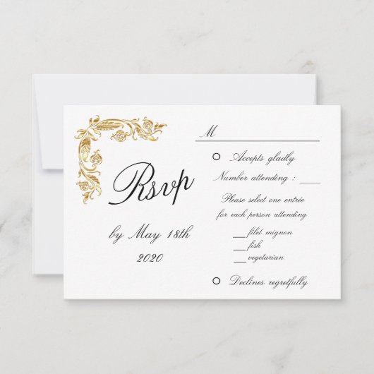 Gold White Elegant Glamoureuze Weduwschap RSVP (Voorkant)