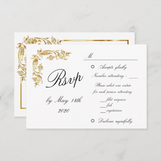 Gold White Elegant Glamoureuze Weduwschap RSVP (Voorkant / Achterkant)