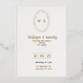 Gold & White Elegant minimalist esthetisch huwelij Folie Uitnodiging (Voorkant)