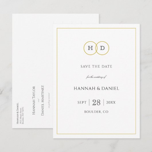 Gold White Elegant Modern Minimalist Save the Date Aankondigingskaart (Voorkant / Achterkant)