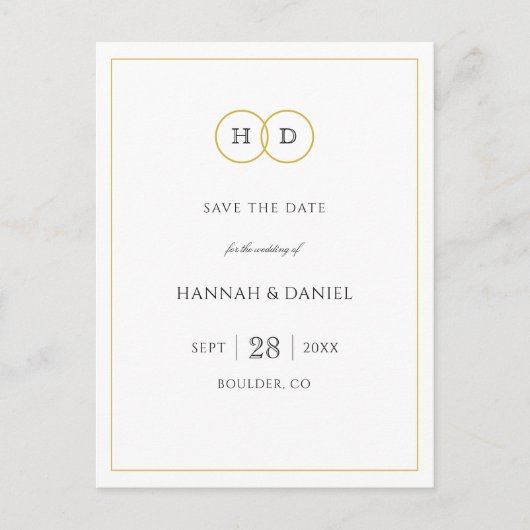 Gold White Elegant Modern Minimalist Save the Date Aankondigingskaart (Voorkant)