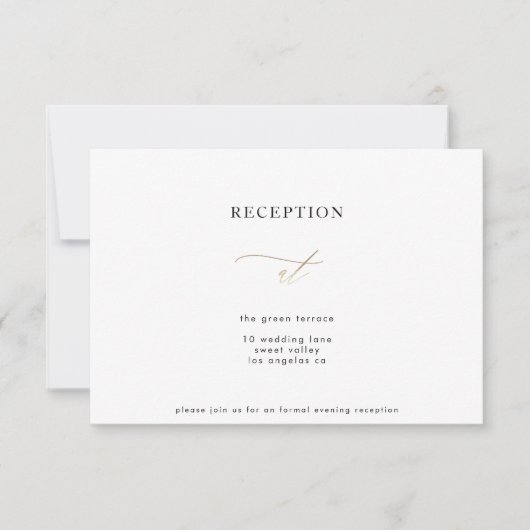 Gold White Elegant Moderne Calligraphy Reception Kaart (Voorkant)