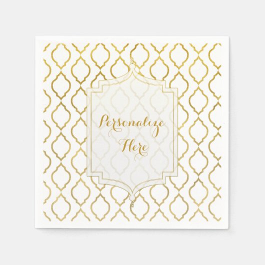 Gold & White Elegant Moroccan Custom Wedding Servetten (Voorkant)