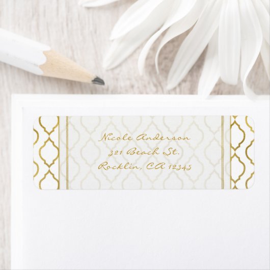 Gold & White Elegant Moroccan Glam Invitation Etiket (Insitu)