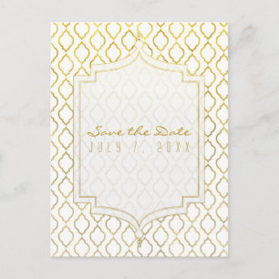 Gold & White Elegant Moroccan Glam Save the Date Aankondigingskaart
