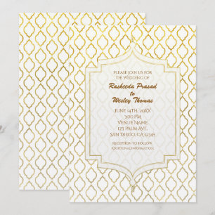 Gold & White Elegant Moroccan Wedding Invitations Kaart