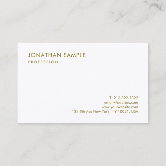 Gold White Elegant Sjabloon Moderne Eenvoudige Aan Visitekaartje (Achterkant)