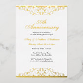 Gold White Elegant Swirl 50th Wedding Anniversary  Folie Uitnodiging (Voorkant)