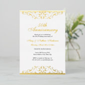 Gold White Elegant Swirl 50th Wedding Anniversary  Folie Uitnodiging (Staand Voorkant)