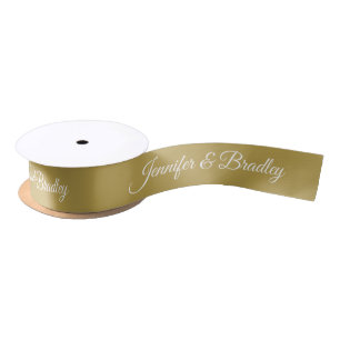 Gold White Elegant Wedding Persoonlijke naam Satijnen Lint