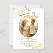Gold & White Elegant Wedding Save Date Oval Photo Magnetische Uitnodiging (Voorkant)