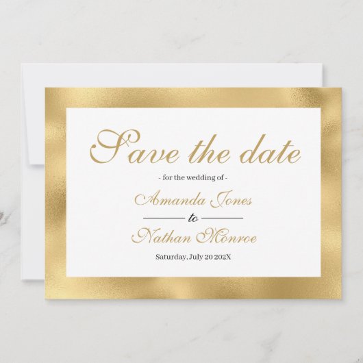 Gold White Elegant Wedding Save the Date Kaart (Voorkant)
