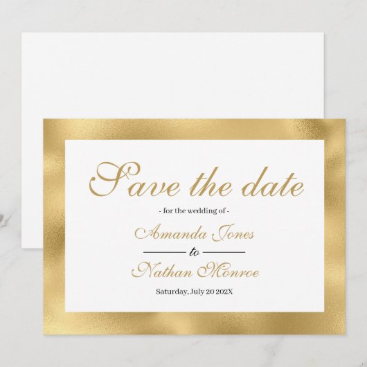 Gold White Elegant Wedding Save the Date Kaart (Voorkant / Achterkant)