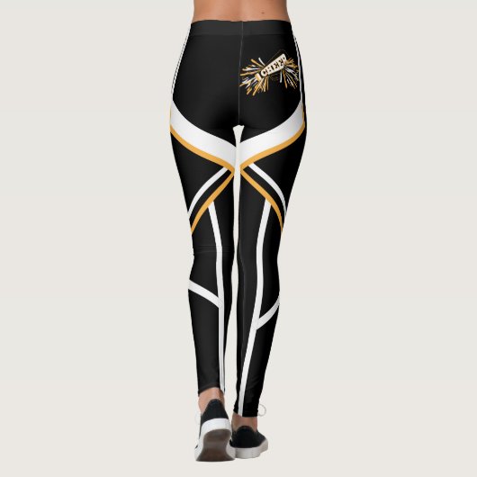 Gold, White en Black Cheerleader Megaphone Leggings (Achterkant)