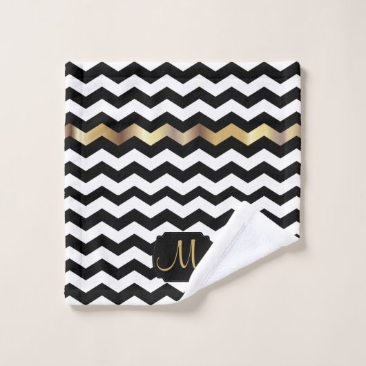 Gold, White en Black Chevron Design Bad Handdoek (Wasdoekje)