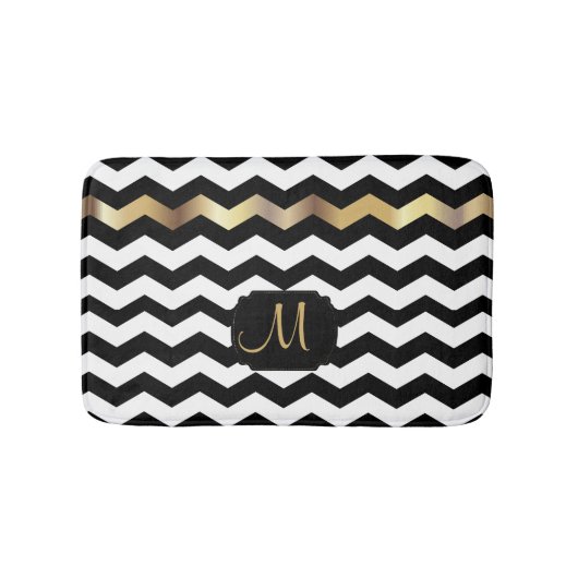 Gold, White en Black Chevron Design Badmat (Voorkant)