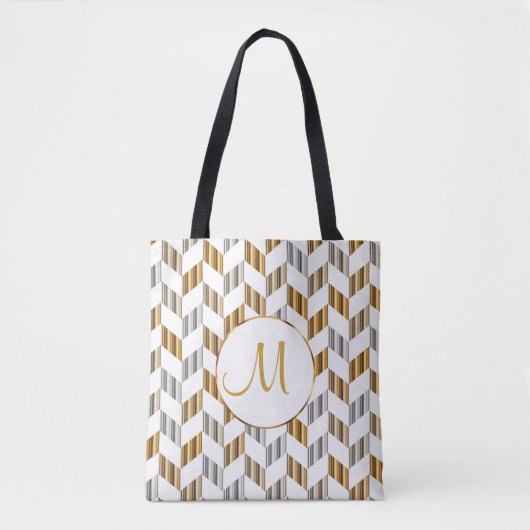 Gold-, White- en Silver Chevron-monogram Tote Bag (Voorkant)