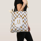 Gold-, White- en Silver Chevron-monogram Tote Bag (Dichtbij)