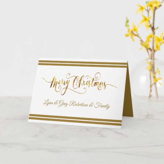 Gold+White, familienaam, prettige kerst Kaart (Gele Bloem)