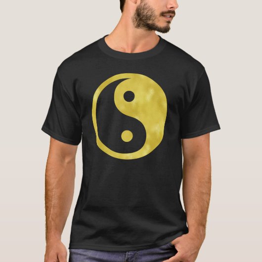 Gold White Faux Foil Metallic Yin Yang Taoism T-shirt (Voorkant)