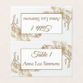 Gold White Faux Metal Floral Wedding Name Place Kaart (Buitenkant ongevouwen)