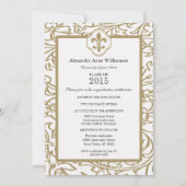Gold White Fleur de Lis Floral Formal Afstuderen Kaart (Voorkant)