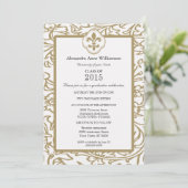 Gold White Fleur de Lis Floral Formal Afstuderen Kaart (Staand voorkant)