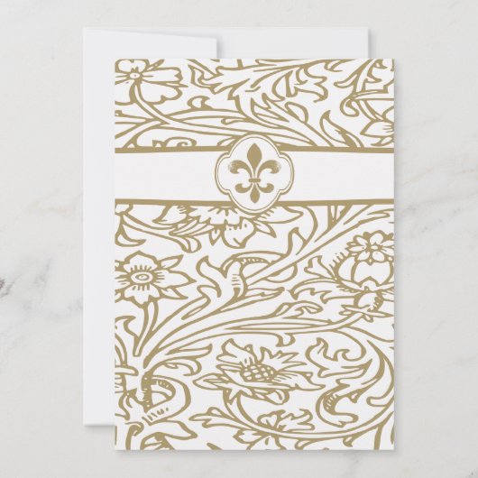 Gold White Fleur de Lis Floral Formal Afstuderen Kaart (Achterkant)