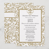Gold White Fleur de Lis Floral Formal Afstuderen Kaart (Voorkant / Achterkant)
