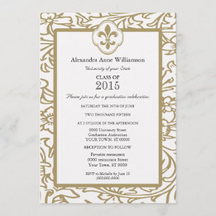 Gold White Fleur de Lis Floral Formal Afstuderen Kaart