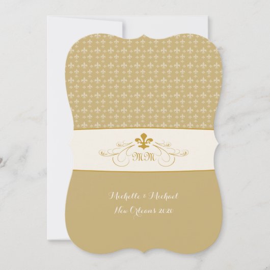 Gold White Fleur de Lis Wedding Event Kaart (Voorkant)