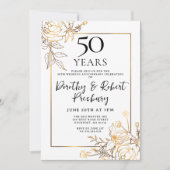 Gold White Floral 50th Jubileum Invitation Kaart (Voorkant)