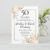 Gold White Floral 50th Jubileum Invitation Kaart (Staand voorkant)