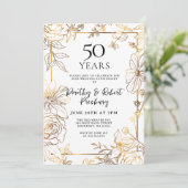 Gold White Floral 50th Jubileum Invitation Kaart (Staand voorkant)