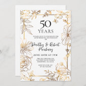 Gold White Floral 50th Jubileum Invitation Kaart (Voorkant / Achterkant)